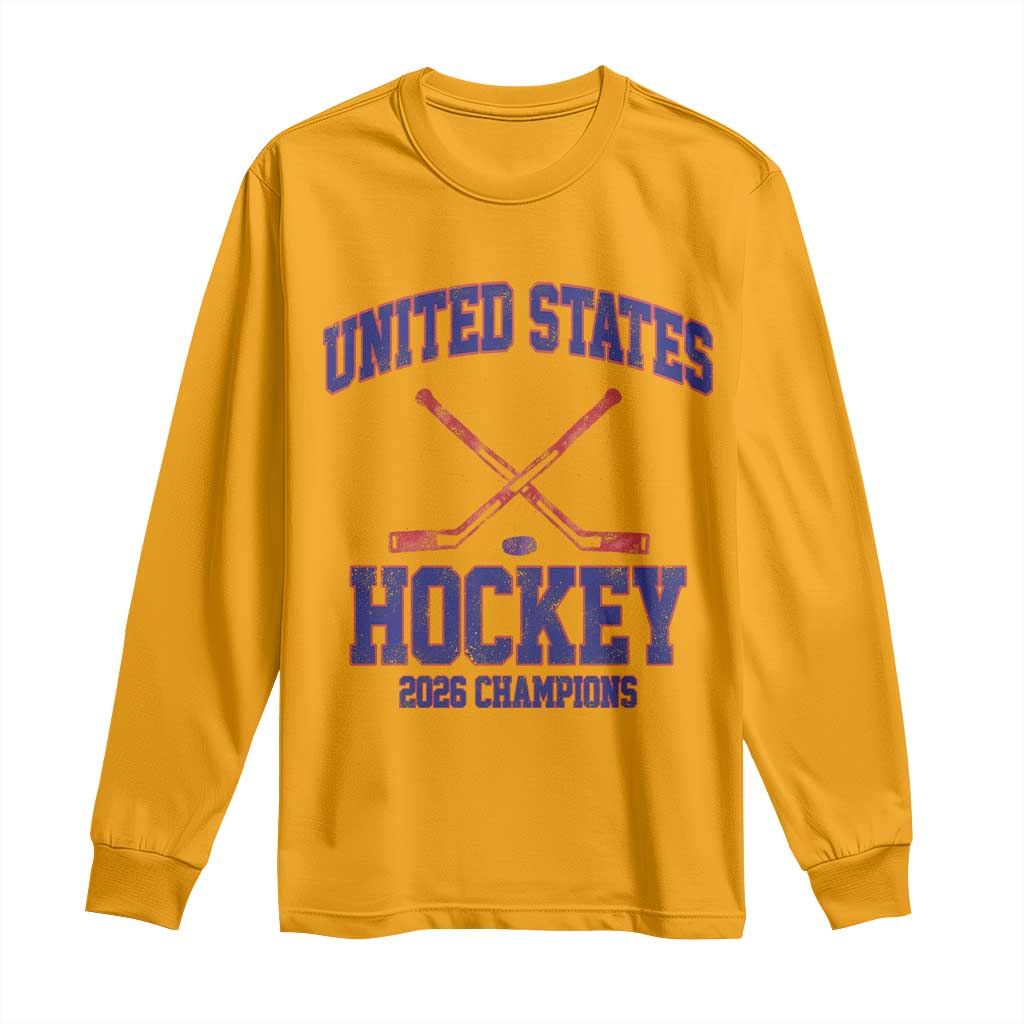 United States Hockey 2026 Champions Long Sleeve Shirt Patriotic USA Ice Hockey Victory Fan