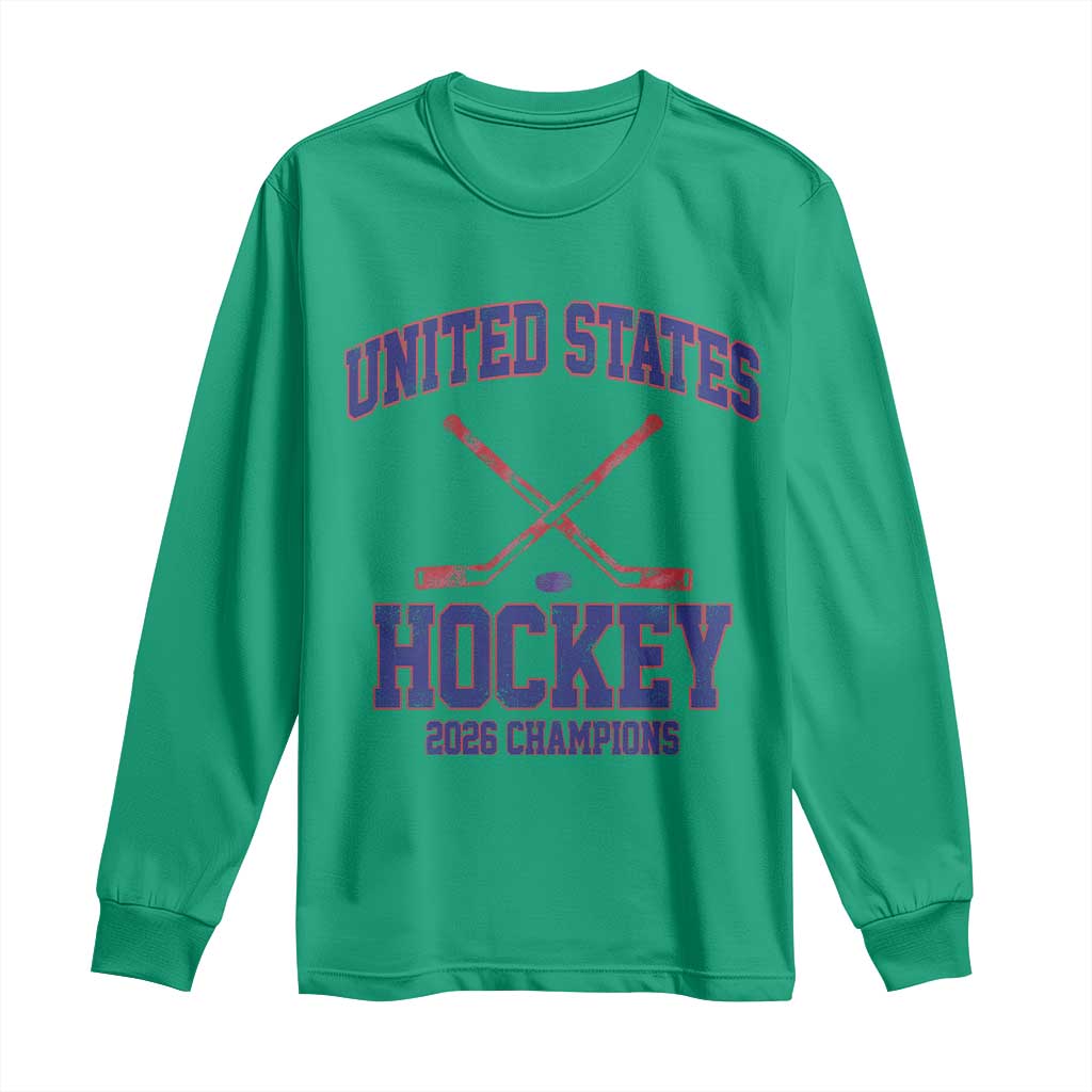 United States Hockey 2026 Champions Long Sleeve Shirt Patriotic USA Ice Hockey Victory Fan