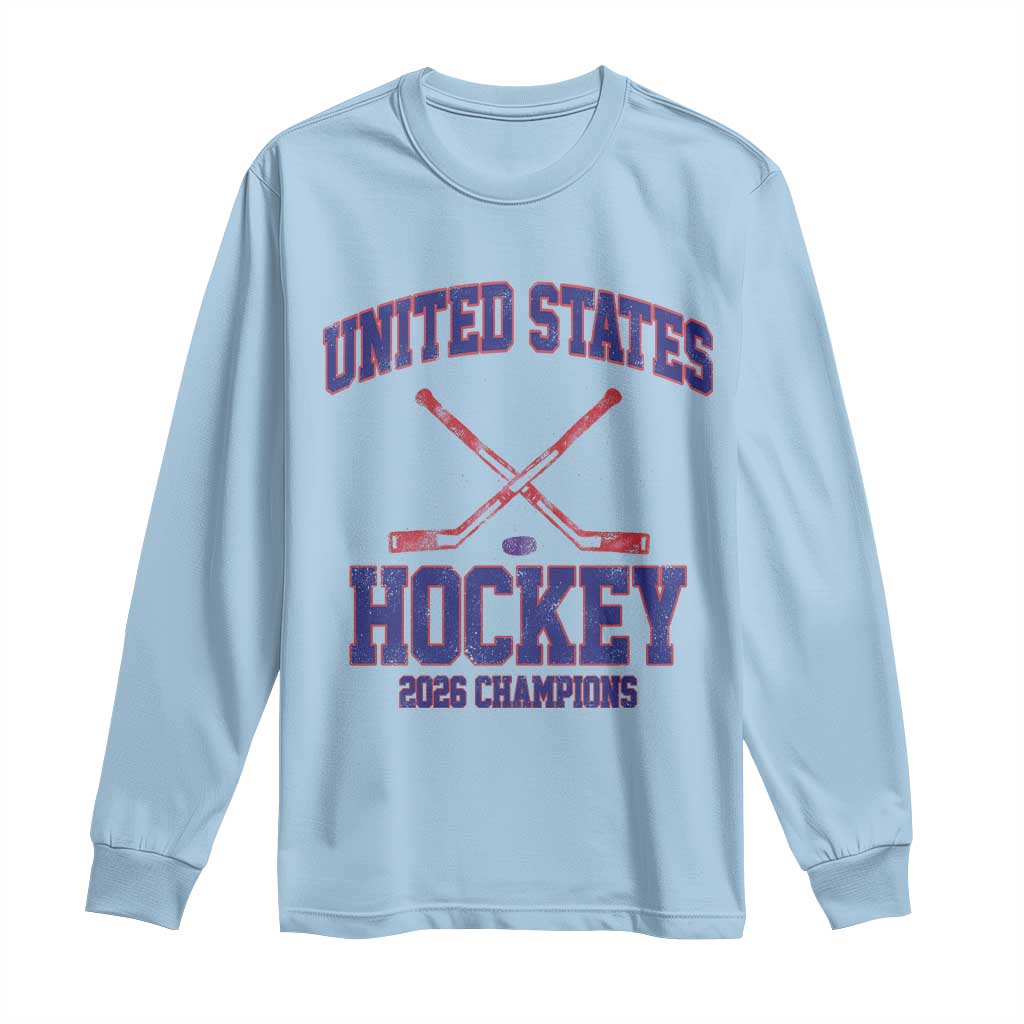 United States Hockey 2026 Champions Long Sleeve Shirt Patriotic USA Ice Hockey Victory Fan