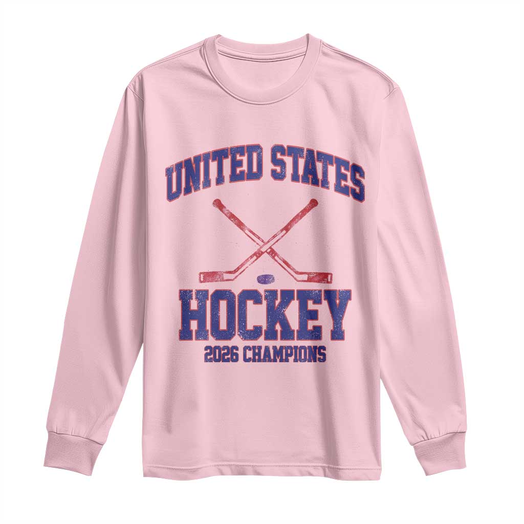 United States Hockey 2026 Champions Long Sleeve Shirt Patriotic USA Ice Hockey Victory Fan