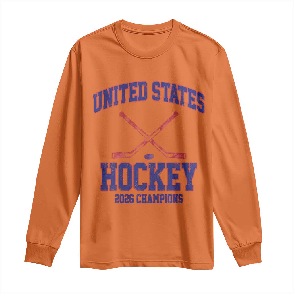 United States Hockey 2026 Champions Long Sleeve Shirt Patriotic USA Ice Hockey Victory Fan