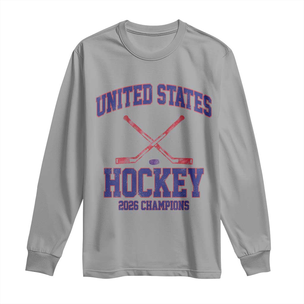 United States Hockey 2026 Champions Long Sleeve Shirt Patriotic USA Ice Hockey Victory Fan