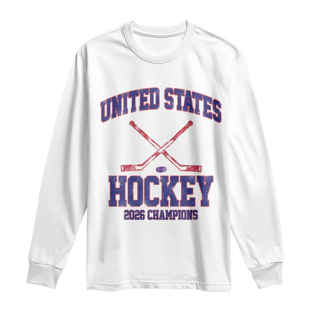 United States Hockey 2026 Champions Long Sleeve Shirt Patriotic USA Ice Hockey Victory Fan
