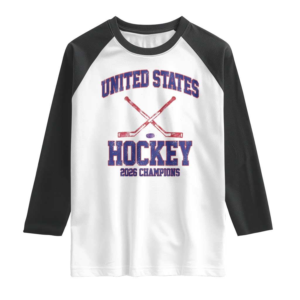 United States Hockey 2026 Champions Raglan Shirt Patriotic USA Ice Hockey Victory Fan