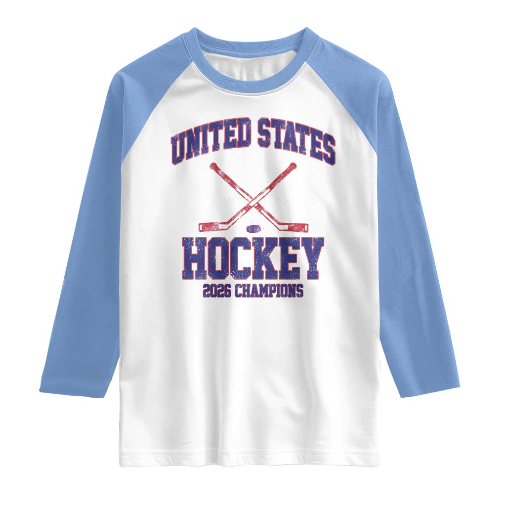 United States Hockey 2026 Champions Raglan Shirt Patriotic USA Ice Hockey Victory Fan