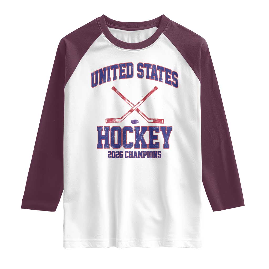 United States Hockey 2026 Champions Raglan Shirt Patriotic USA Ice Hockey Victory Fan