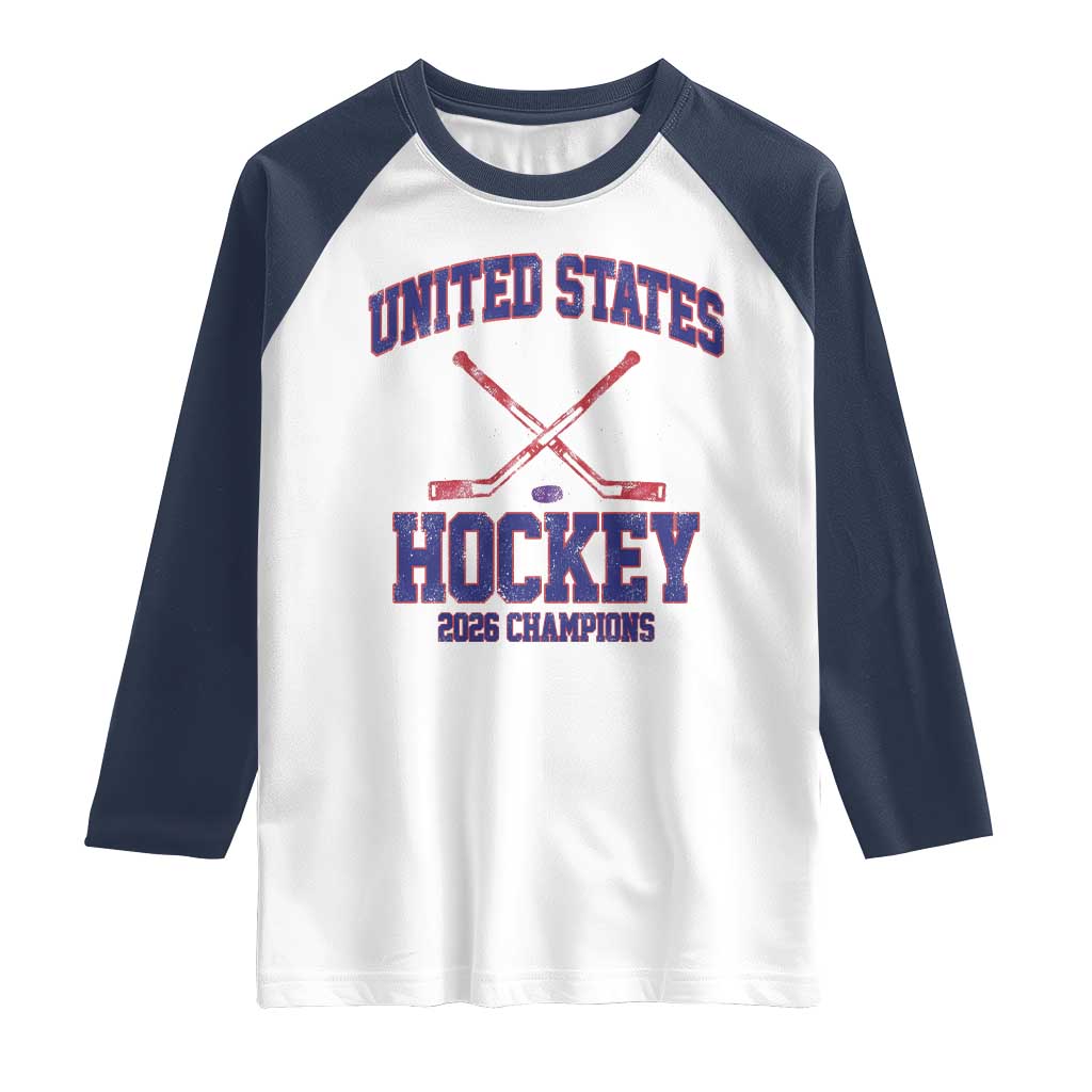 United States Hockey 2026 Champions Raglan Shirt Patriotic USA Ice Hockey Victory Fan