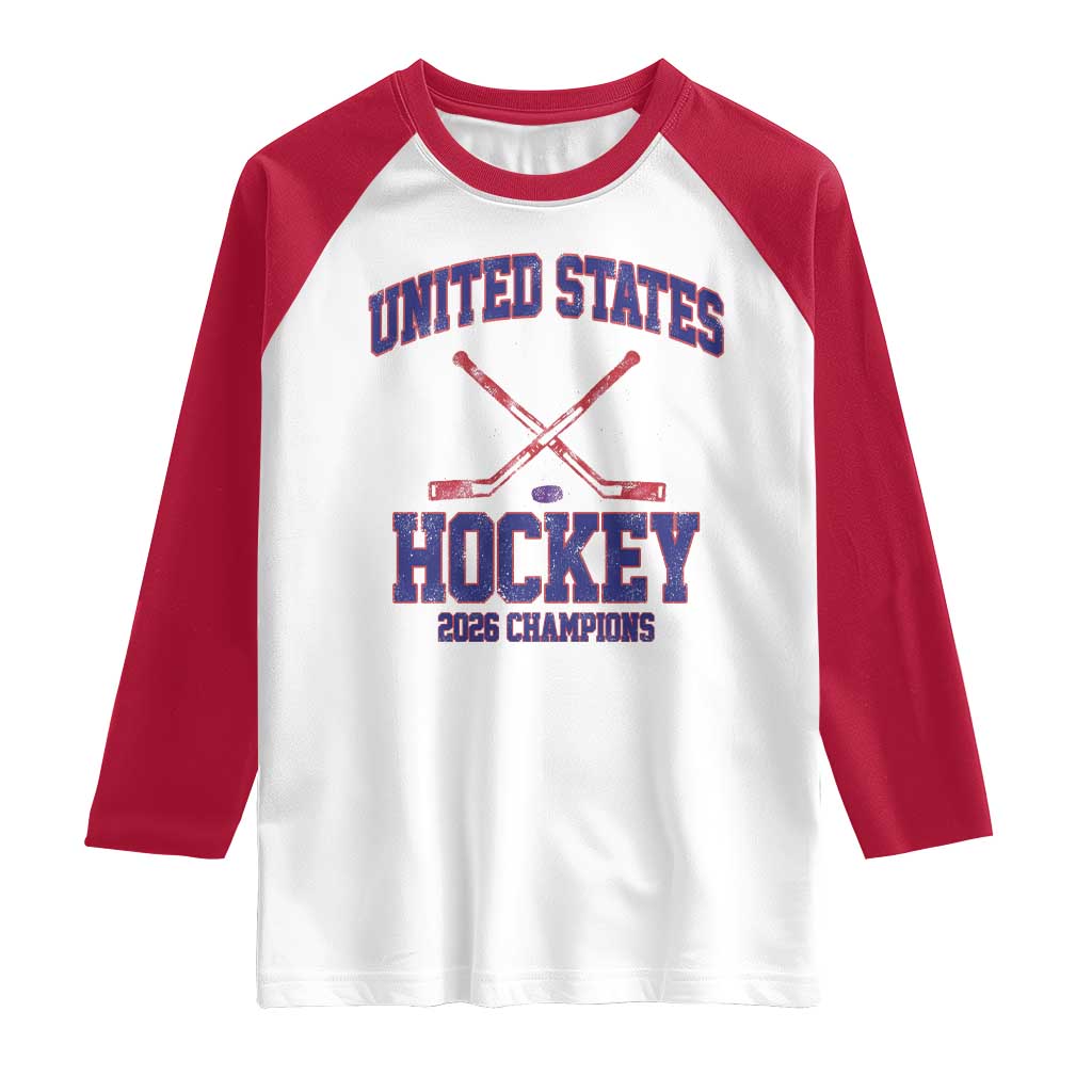 United States Hockey 2026 Champions Raglan Shirt Patriotic USA Ice Hockey Victory Fan