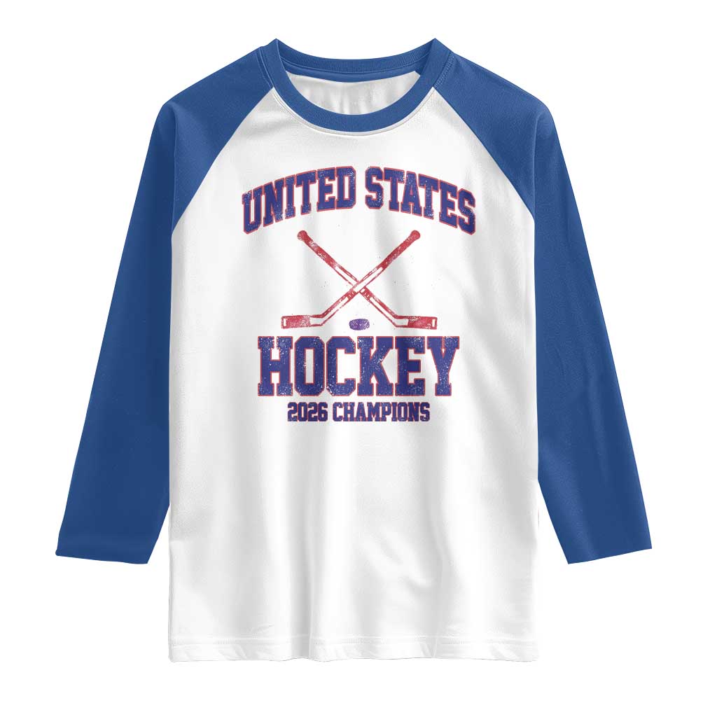 United States Hockey 2026 Champions Raglan Shirt Patriotic USA Ice Hockey Victory Fan