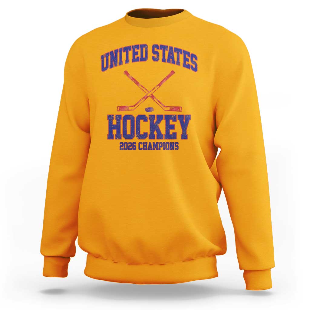 United States Hockey 2026 Champions Sweatshirt Patriotic USA Ice Hockey Victory Fan