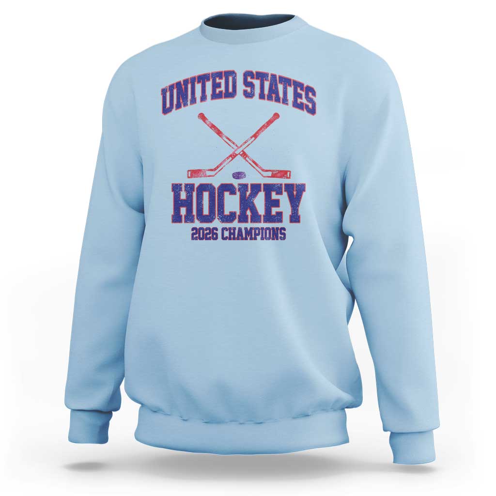 United States Hockey 2026 Champions Sweatshirt Patriotic USA Ice Hockey Victory Fan