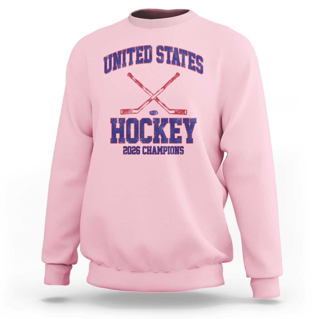 United States Hockey 2026 Champions Sweatshirt Patriotic USA Ice Hockey Victory Fan