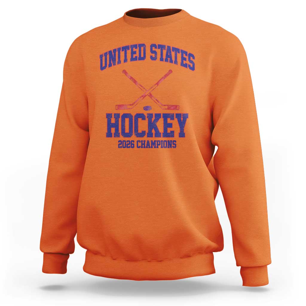 United States Hockey 2026 Champions Sweatshirt Patriotic USA Ice Hockey Victory Fan