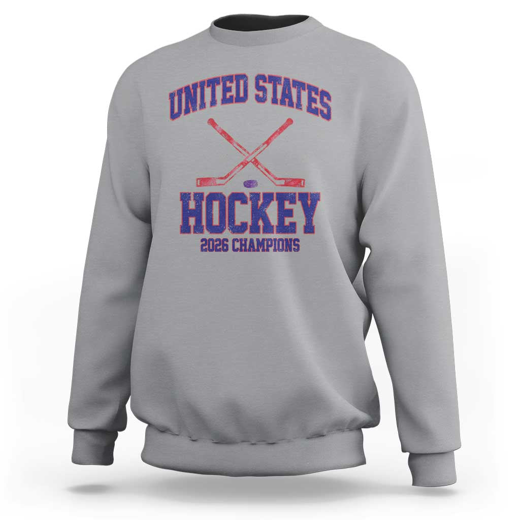 United States Hockey 2026 Champions Sweatshirt Patriotic USA Ice Hockey Victory Fan