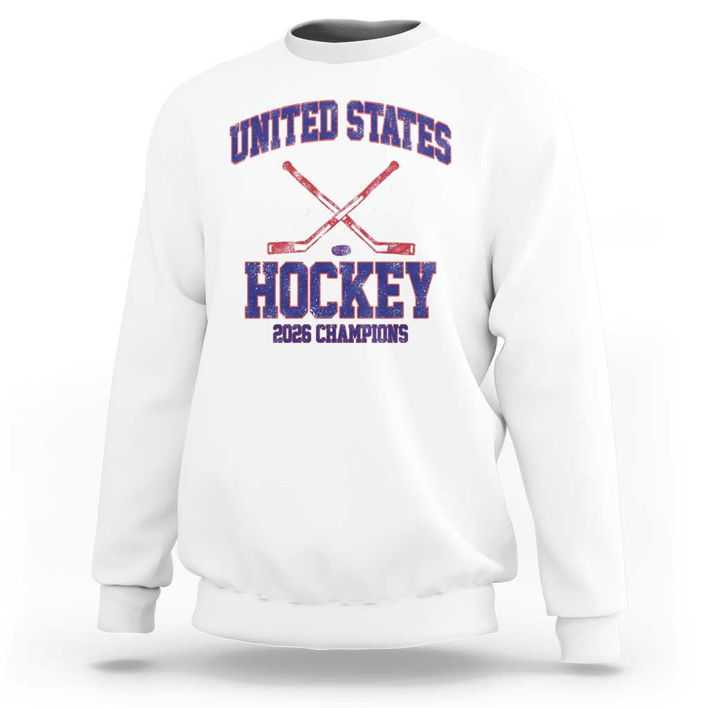 United States Hockey 2026 Champions Sweatshirt Patriotic USA Ice Hockey Victory Fan