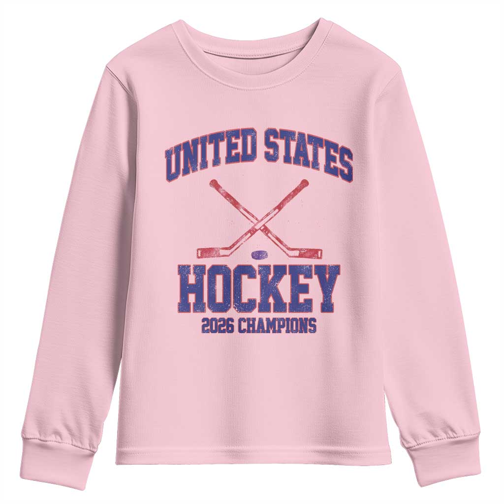 United States Hockey 2026 Champions Youth Sweatshirt Patriotic USA Ice Hockey Victory Fan