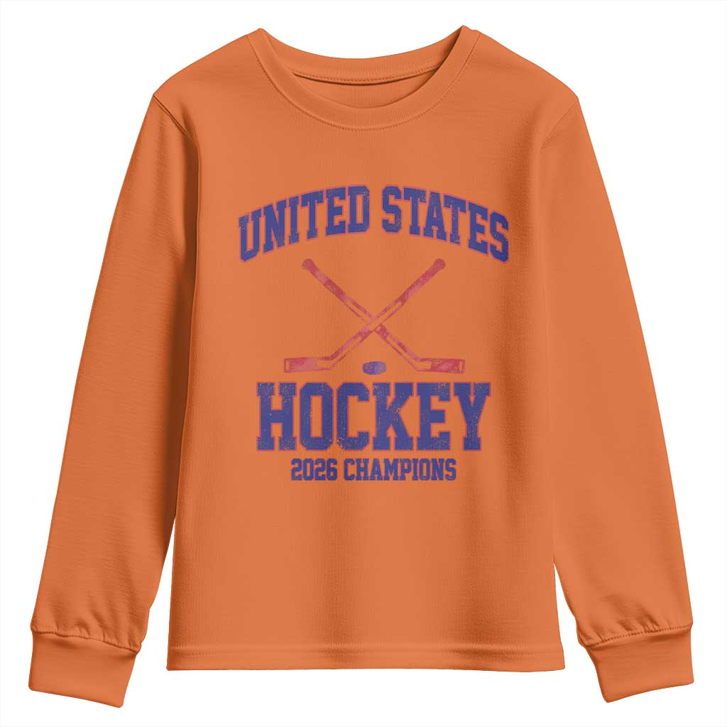 United States Hockey 2026 Champions Youth Sweatshirt Patriotic USA Ice Hockey Victory Fan
