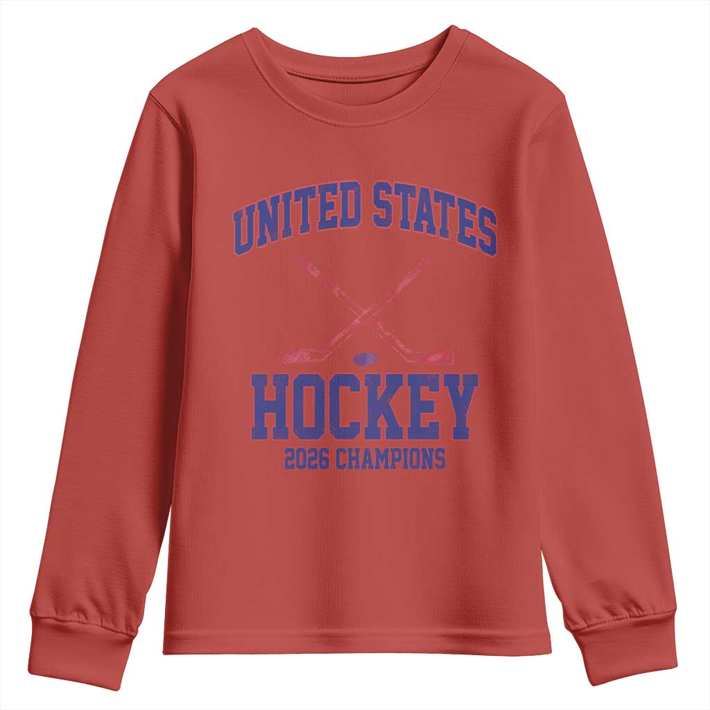 United States Hockey 2026 Champions Youth Sweatshirt Patriotic USA Ice Hockey Victory Fan