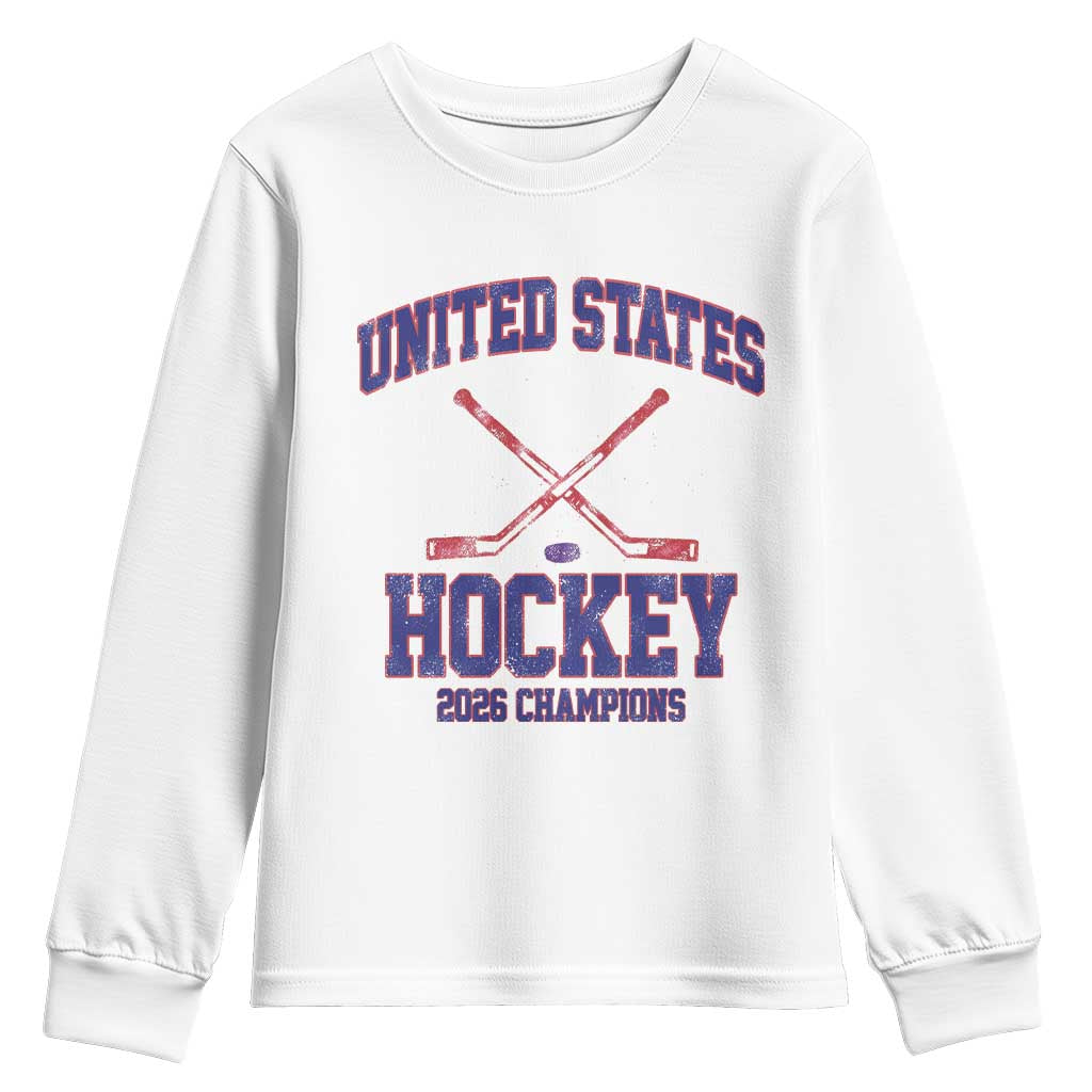 United States Hockey 2026 Champions Youth Sweatshirt Patriotic USA Ice Hockey Victory Fan