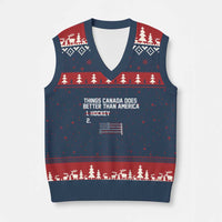 Things Canada Does Better Than America Hockey Joke V-Neck Knit Sweater Vest Funny USA Ice Hockey Rivalry Patriotic