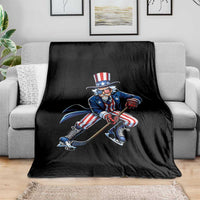 Uncle Sam Playing Hockey Patriotic Graphic Throw Blanket Funny USA Ice Hockey American Pride
