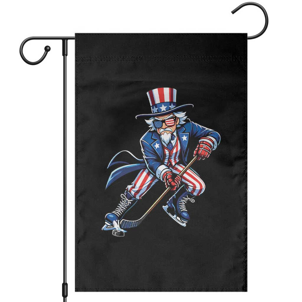 Uncle Sam Playing Hockey Patriotic Graphic Garden Flag Funny USA Ice Hockey American Pride