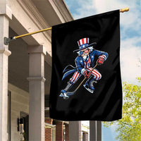 Uncle Sam Playing Hockey Patriotic Graphic Garden Flag Funny USA Ice Hockey American Pride