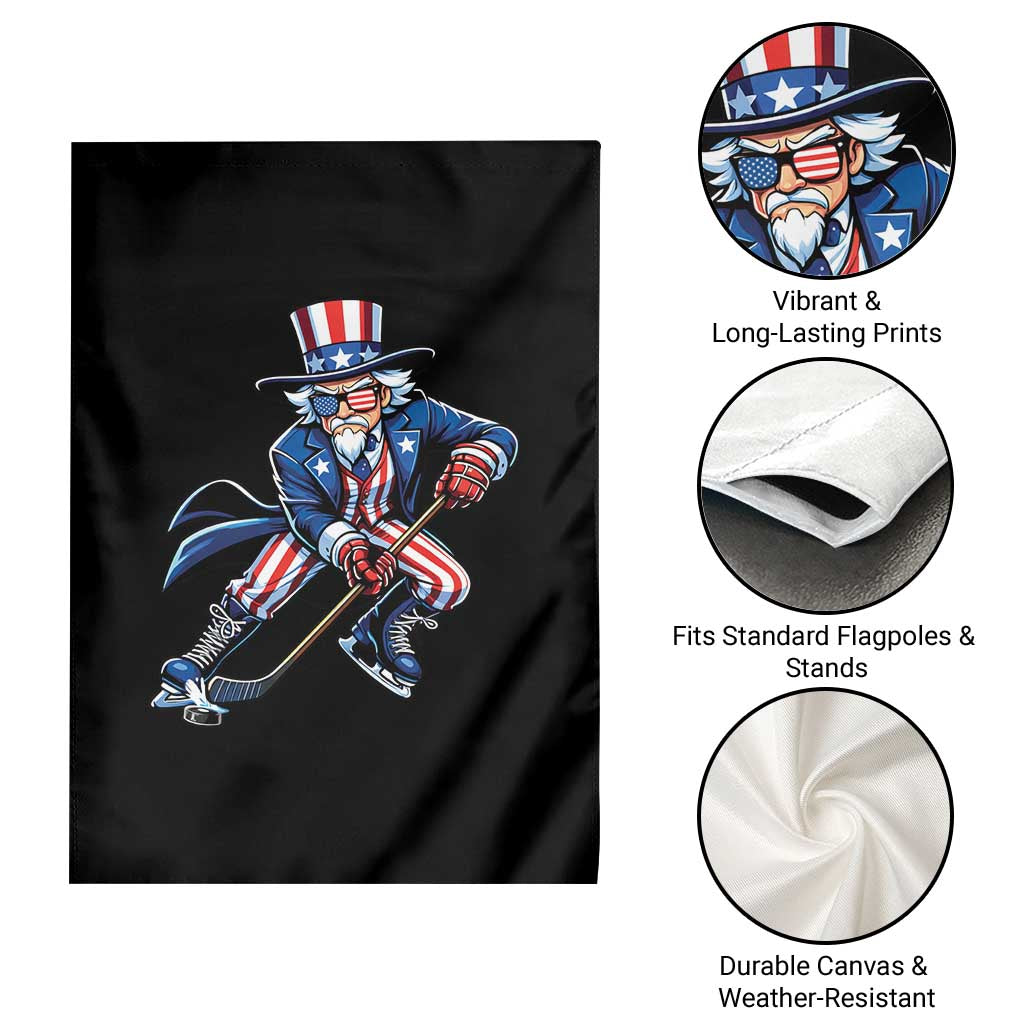Uncle Sam Playing Hockey Patriotic Graphic Garden Flag Funny USA Ice Hockey American Pride
