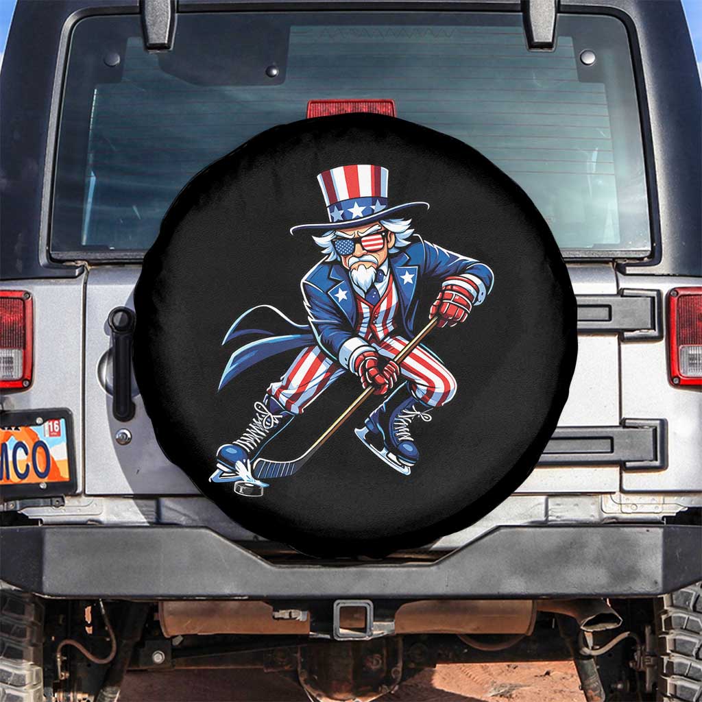 Uncle Sam Playing Hockey Patriotic Graphic Spare Tire Cover Funny USA Ice Hockey American Pride