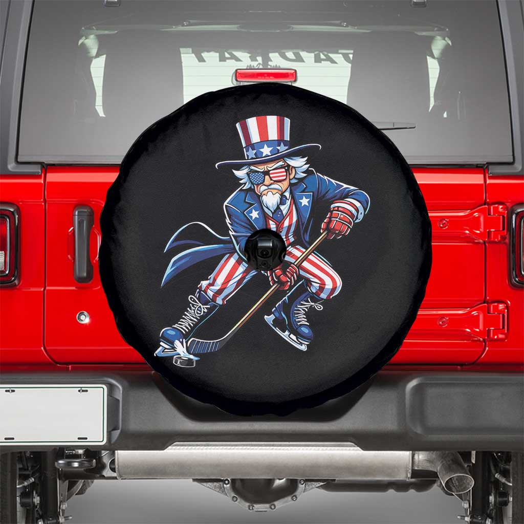 Uncle Sam Playing Hockey Patriotic Graphic Spare Tire Cover Funny USA Ice Hockey American Pride