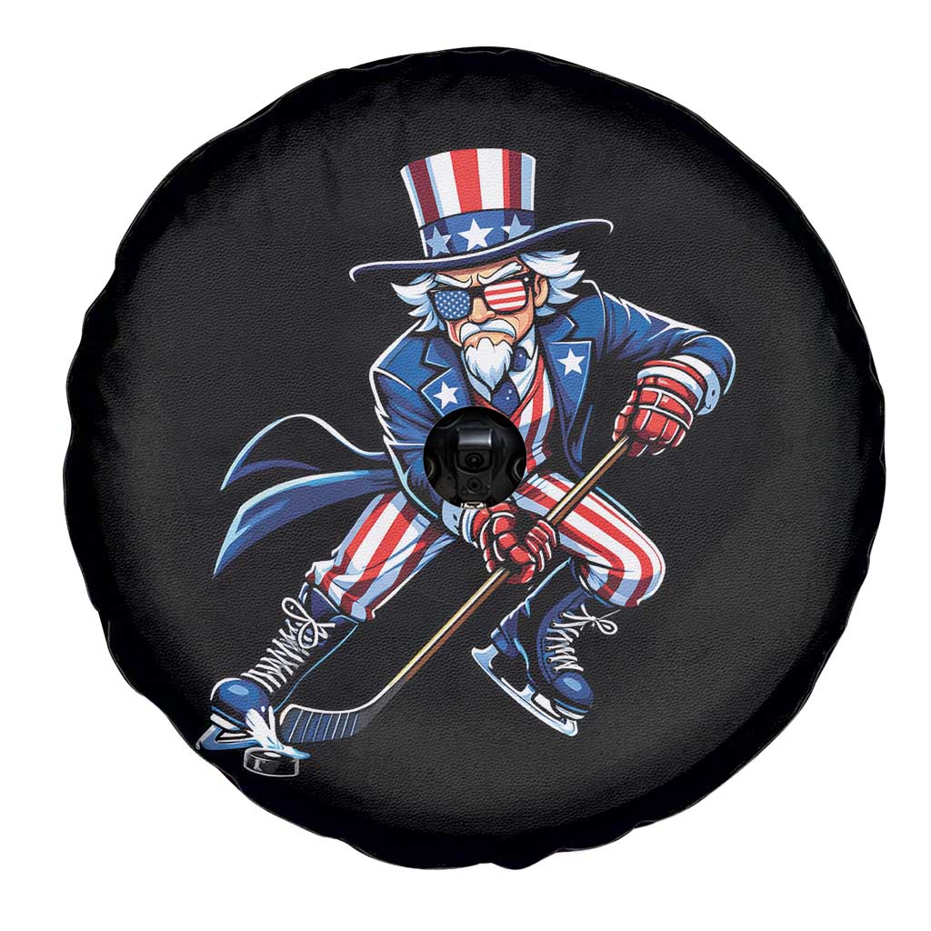 Uncle Sam Playing Hockey Patriotic Graphic Spare Tire Cover Funny USA Ice Hockey American Pride