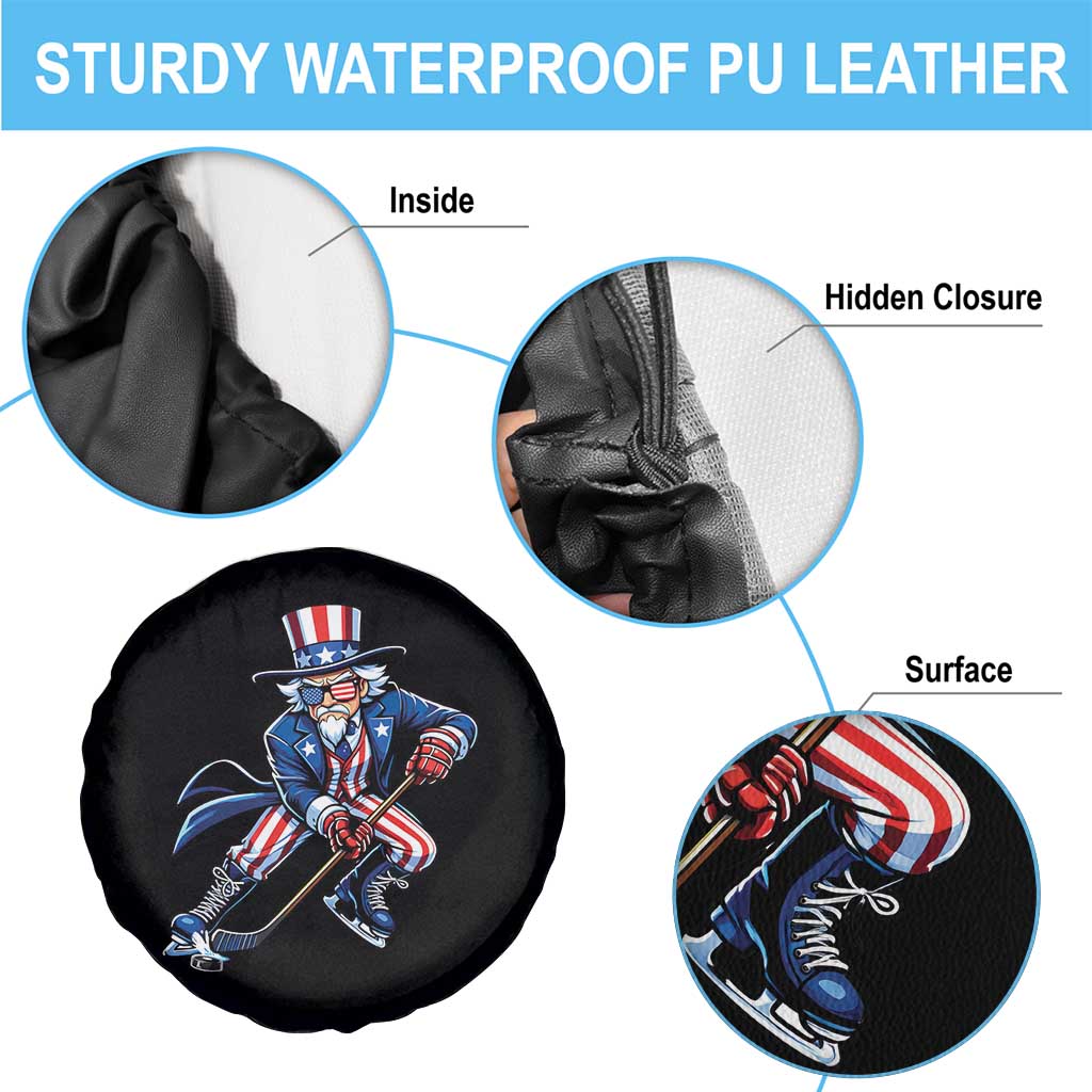 Uncle Sam Playing Hockey Patriotic Graphic Spare Tire Cover Funny USA Ice Hockey American Pride
