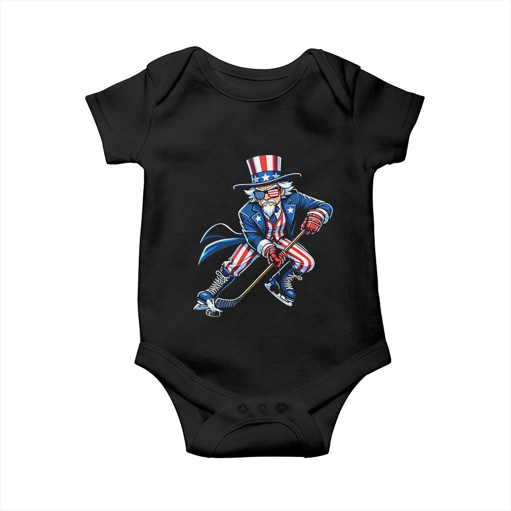 Uncle Sam Playing Hockey Patriotic Graphic Baby Onesie Funny USA Ice Hockey American Pride