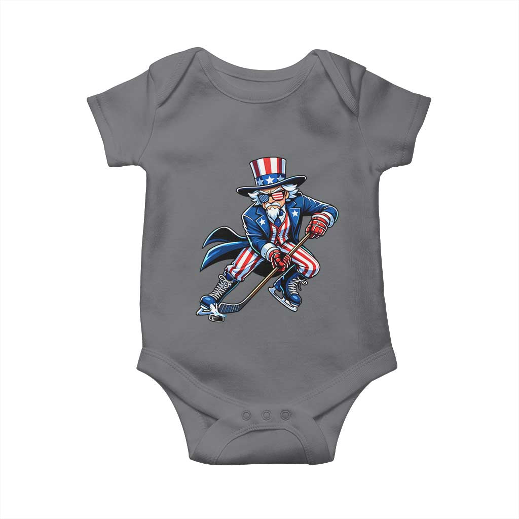 Uncle Sam Playing Hockey Patriotic Graphic Baby Onesie Funny USA Ice Hockey American Pride