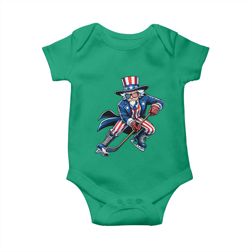 Uncle Sam Playing Hockey Patriotic Graphic Baby Onesie Funny USA Ice Hockey American Pride