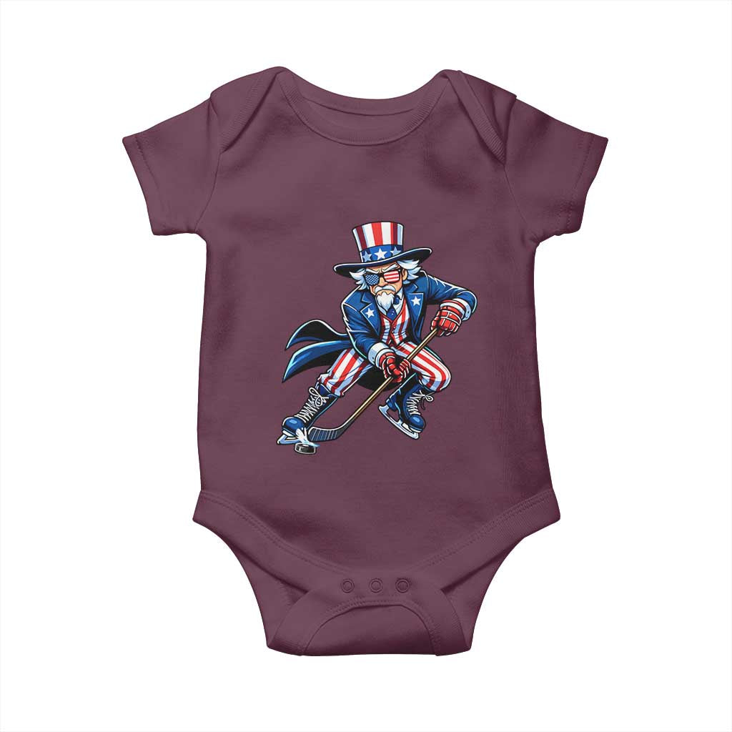 Uncle Sam Playing Hockey Patriotic Graphic Baby Onesie Funny USA Ice Hockey American Pride