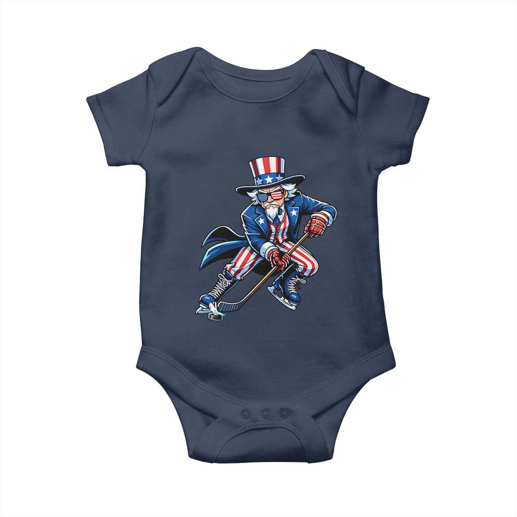Uncle Sam Playing Hockey Patriotic Graphic Baby Onesie Funny USA Ice Hockey American Pride