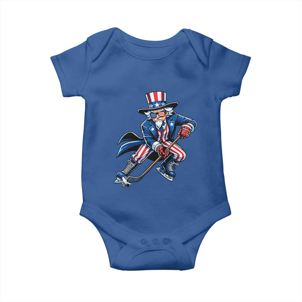 Uncle Sam Playing Hockey Patriotic Graphic Baby Onesie Funny USA Ice Hockey American Pride