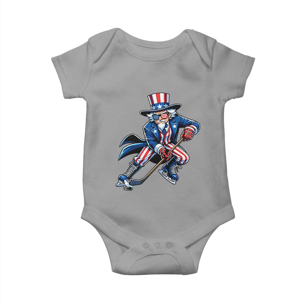 Uncle Sam Playing Hockey Patriotic Graphic Baby Onesie Funny USA Ice Hockey American Pride