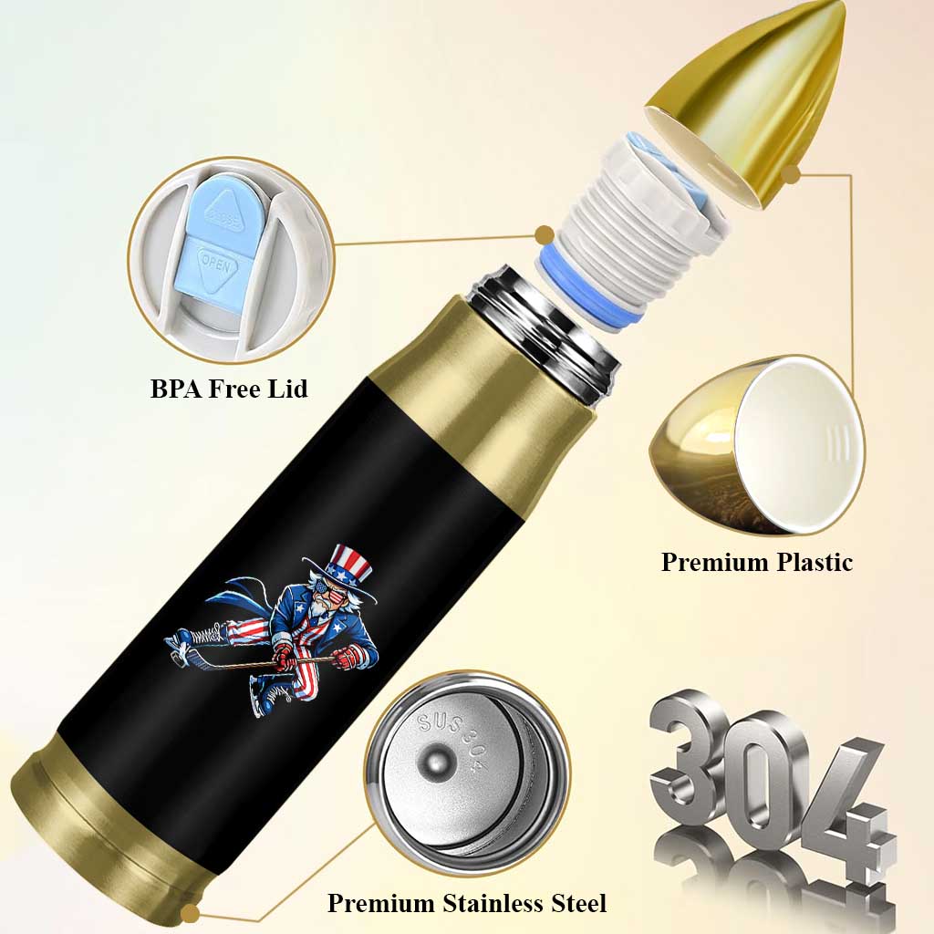 Uncle Sam Playing Hockey Patriotic Graphic Bullet Tumbler Funny USA Ice Hockey American Pride