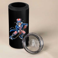 Uncle Sam Playing Hockey Patriotic Graphic 4 in 1 Can Cooler Tumbler Funny USA Ice Hockey American Pride