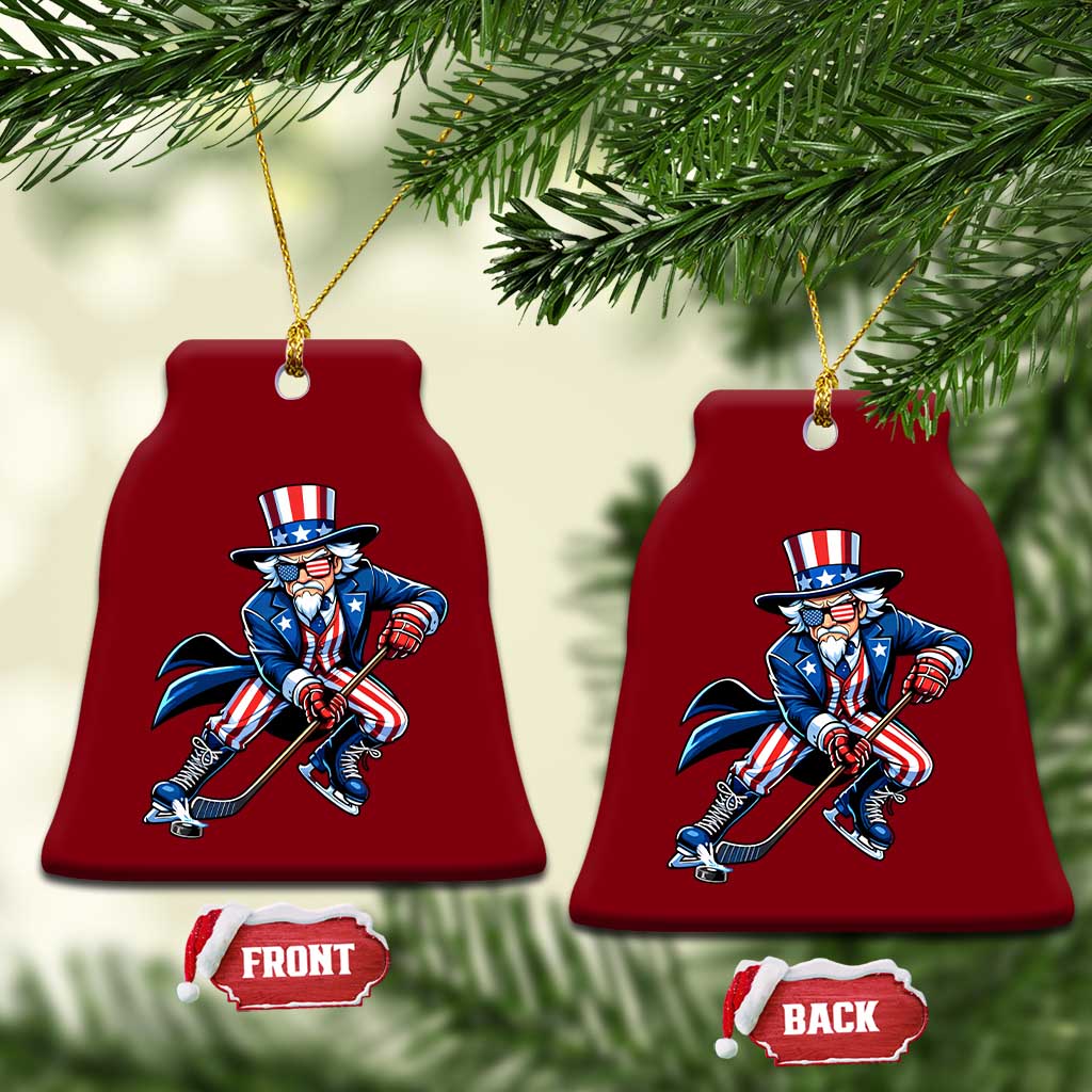 Uncle Sam Playing Hockey Patriotic Graphic Ceramic Ornament Funny USA Ice Hockey American Pride