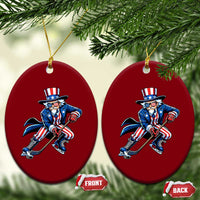 Uncle Sam Playing Hockey Patriotic Graphic Ceramic Ornament Funny USA Ice Hockey American Pride