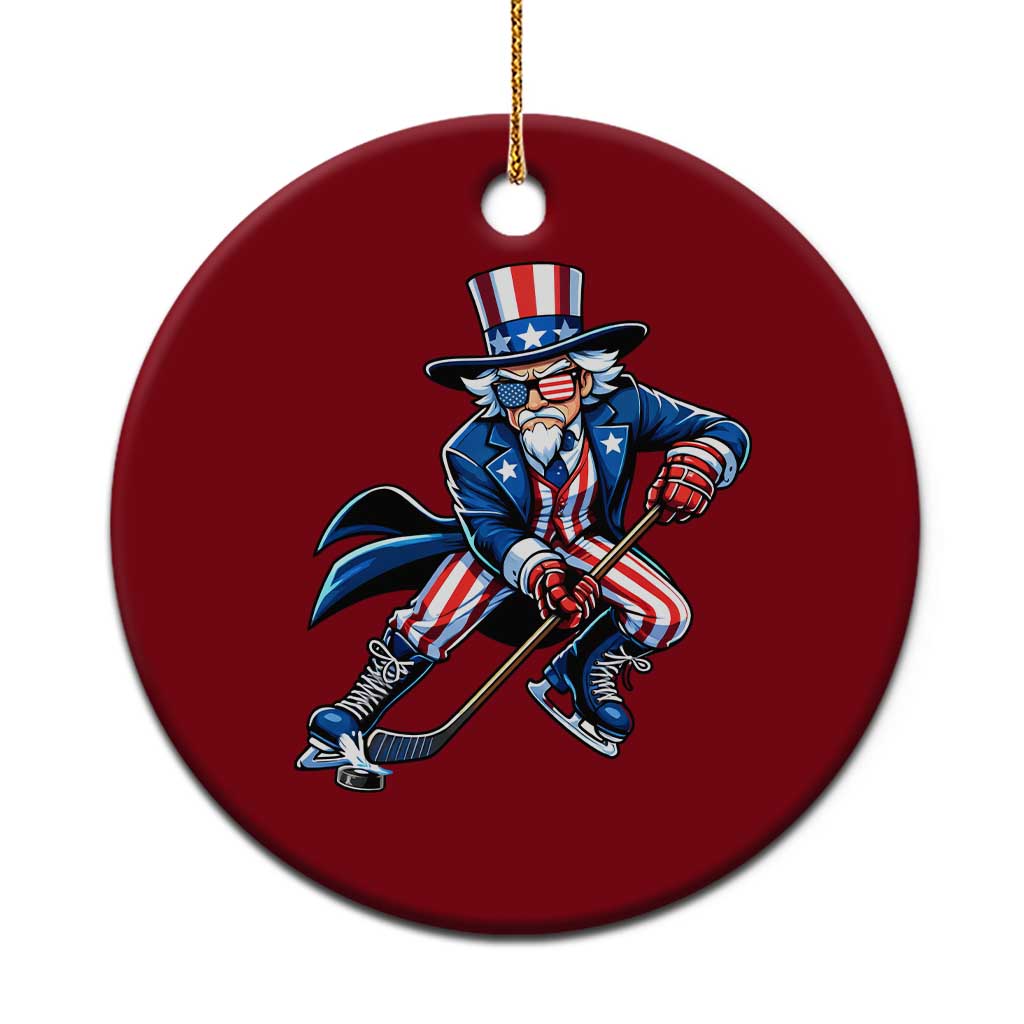 Uncle Sam Playing Hockey Patriotic Graphic Ceramic Ornament Funny USA Ice Hockey American Pride