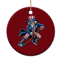 Uncle Sam Playing Hockey Patriotic Graphic Ceramic Ornament Funny USA Ice Hockey American Pride