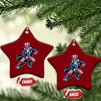 Uncle Sam Playing Hockey Patriotic Graphic Ceramic Ornament Funny USA Ice Hockey American Pride