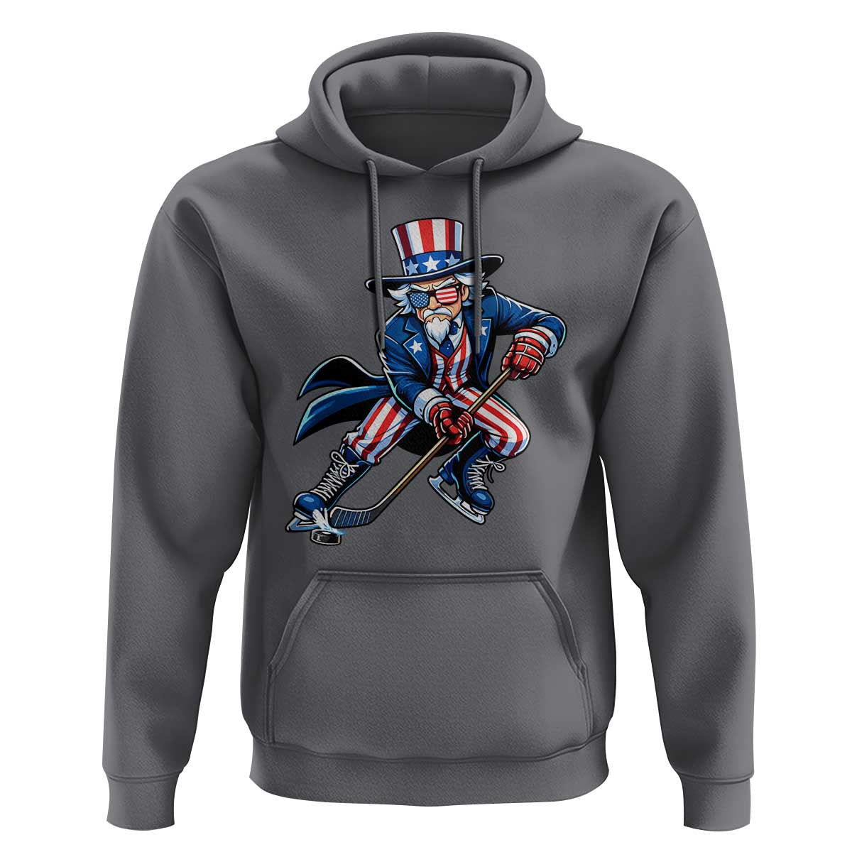 Uncle Sam Playing Hockey Patriotic Graphic Hoodie Funny USA Ice Hockey American Pride