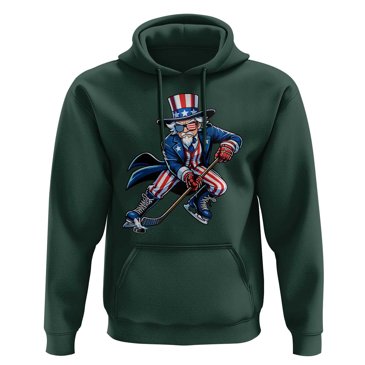 Uncle Sam Playing Hockey Patriotic Graphic Hoodie Funny USA Ice Hockey American Pride