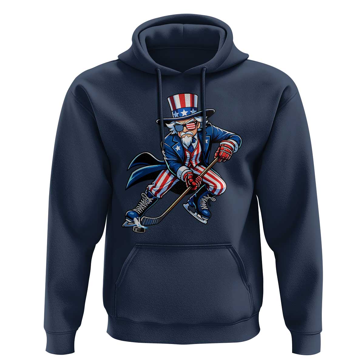Uncle Sam Playing Hockey Patriotic Graphic Hoodie Funny USA Ice Hockey American Pride