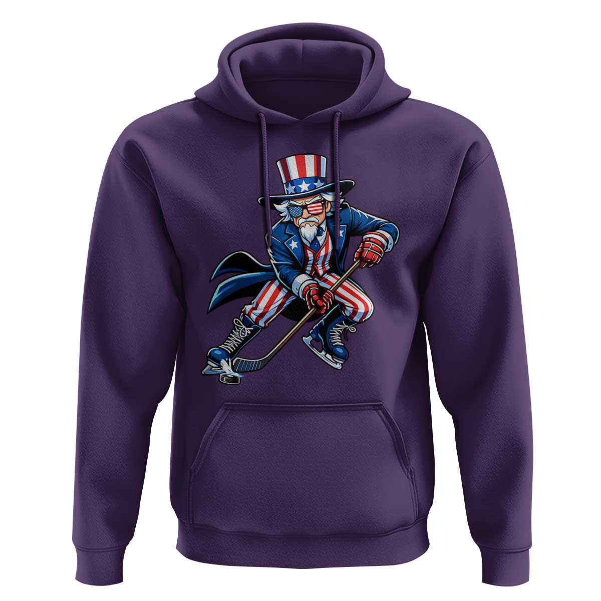 Uncle Sam Playing Hockey Patriotic Graphic Hoodie Funny USA Ice Hockey American Pride